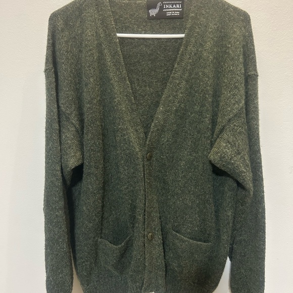 Inkari Sweaters - Peruvian Baby alpaca Women's Green Cardigan Sweater 0149